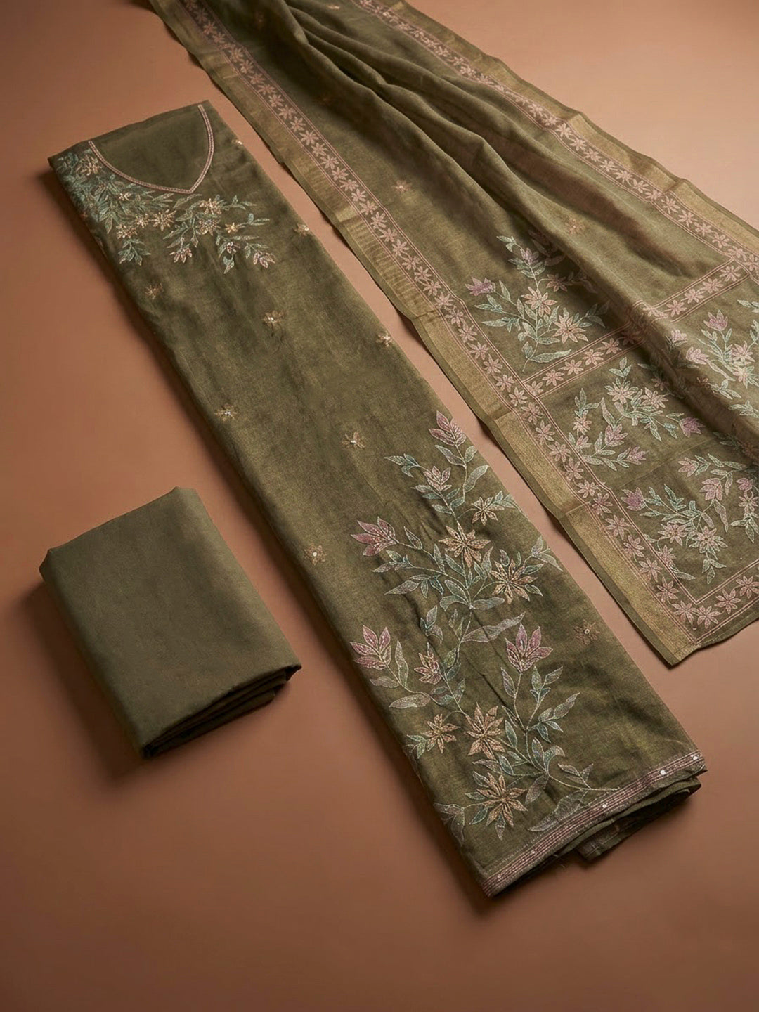 Mehndi Linen Printed Unstitched Dress Material