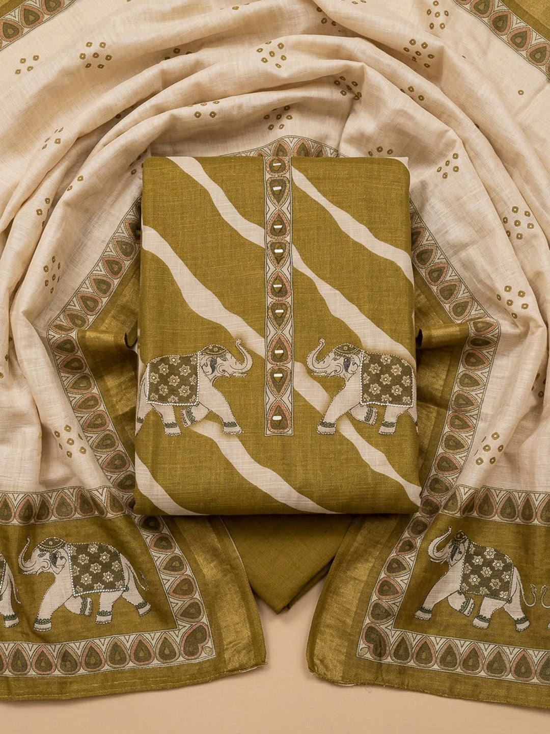 Mehndi Linen Printed Unstitched Dress Material