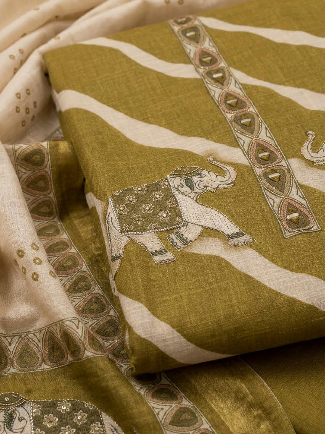 Mehndi Linen Printed Unstitched Dress Material