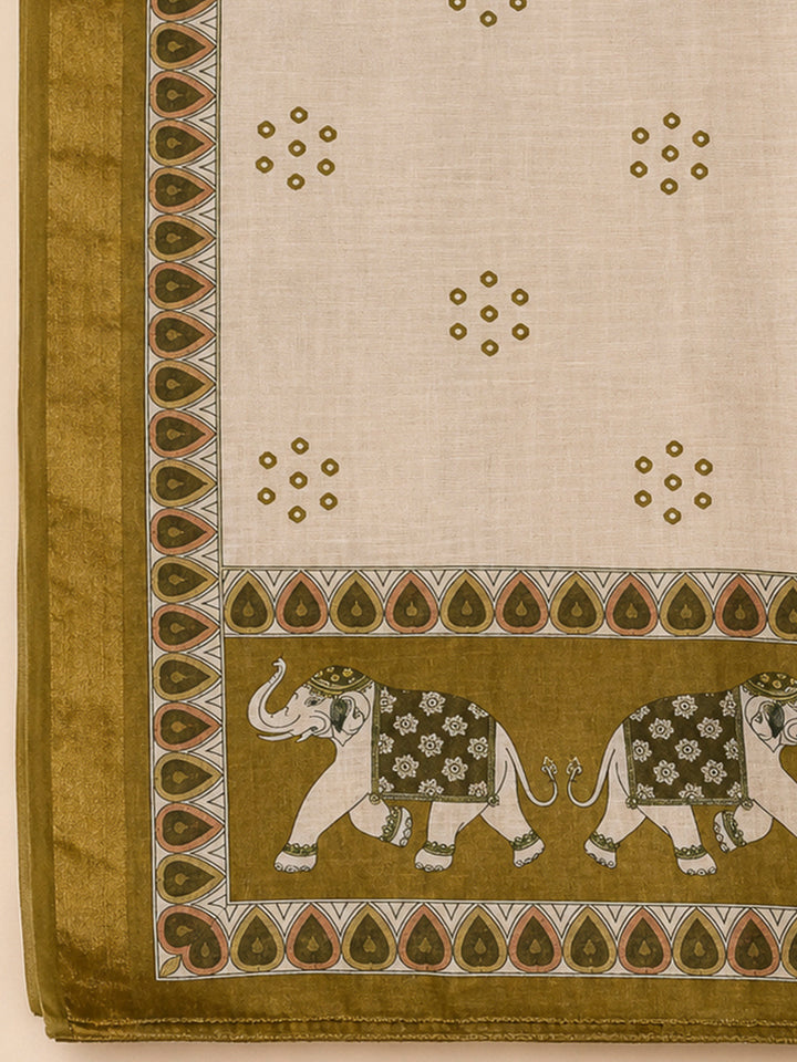 Mehndi Linen Printed Unstitched Dress Material
