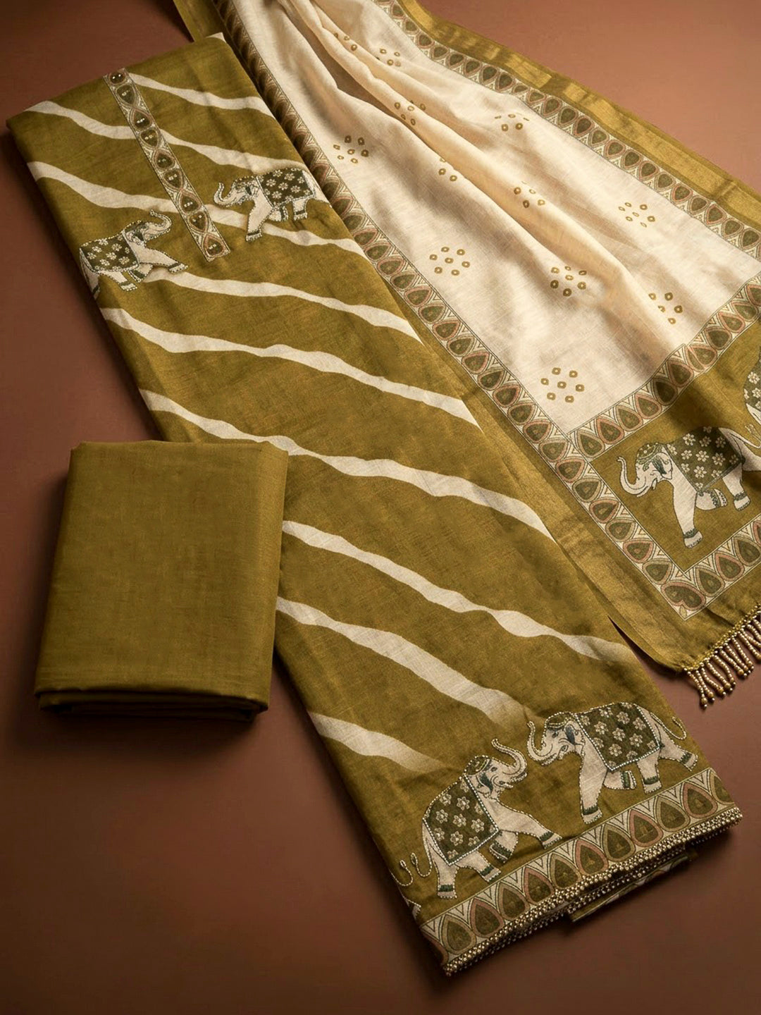 Mehndi Linen Printed Unstitched Dress Material