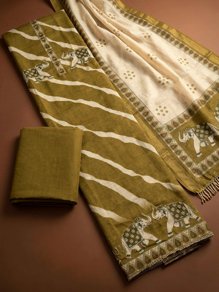 Mehndi Linen Printed Unstitched Dress Material