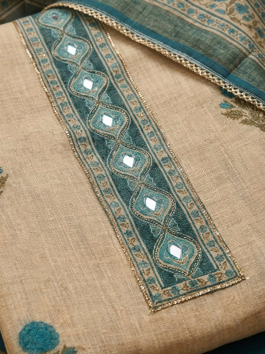 Blue Linen Printed Unstitched Dress Material