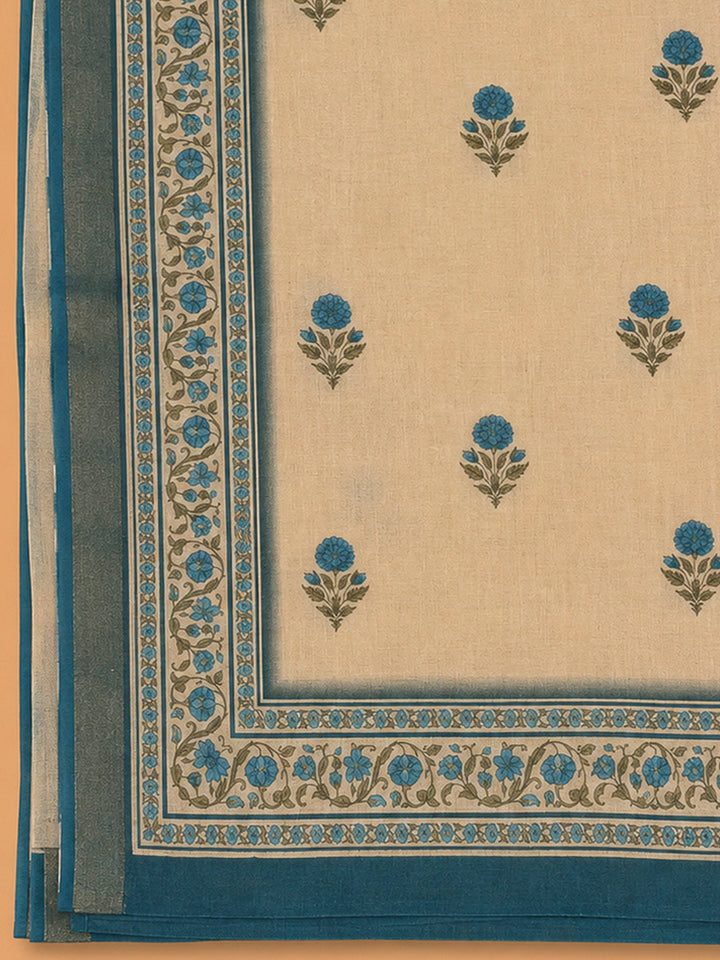 Blue Linen Printed Unstitched Dress Material