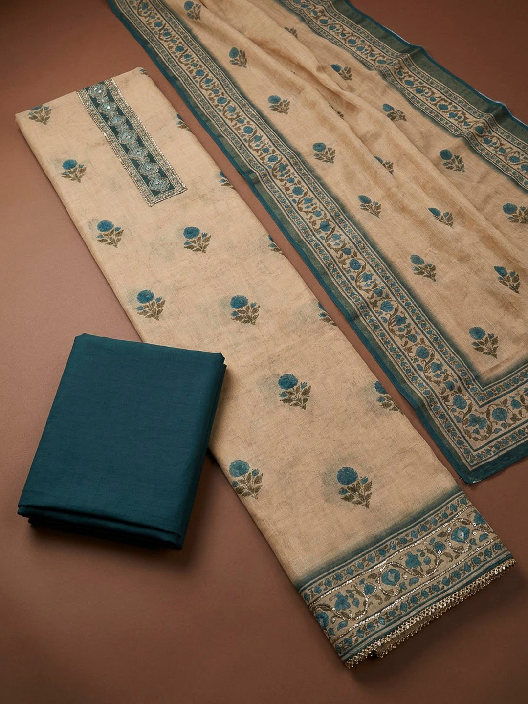 Blue Linen Printed Unstitched Dress Material