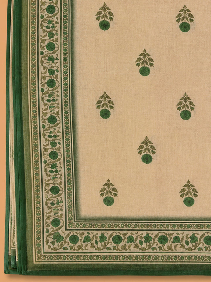 Bottle Green Linen Printed Unstitched Dress Material