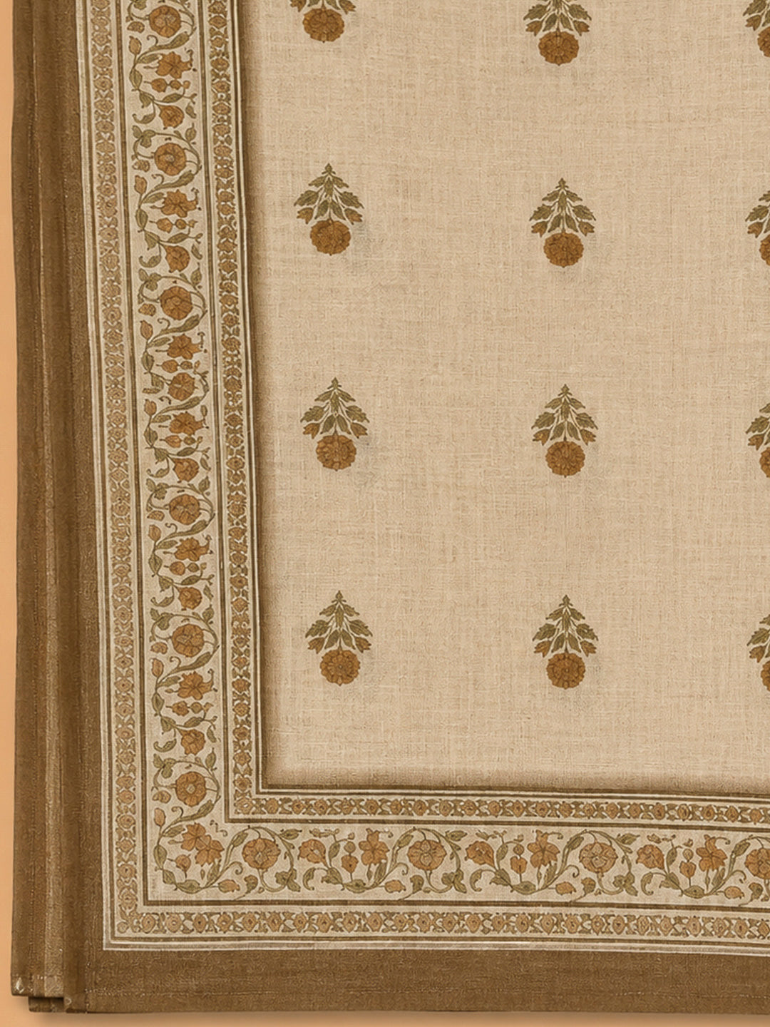 Brown Linen Printed Unstitched Dress Material