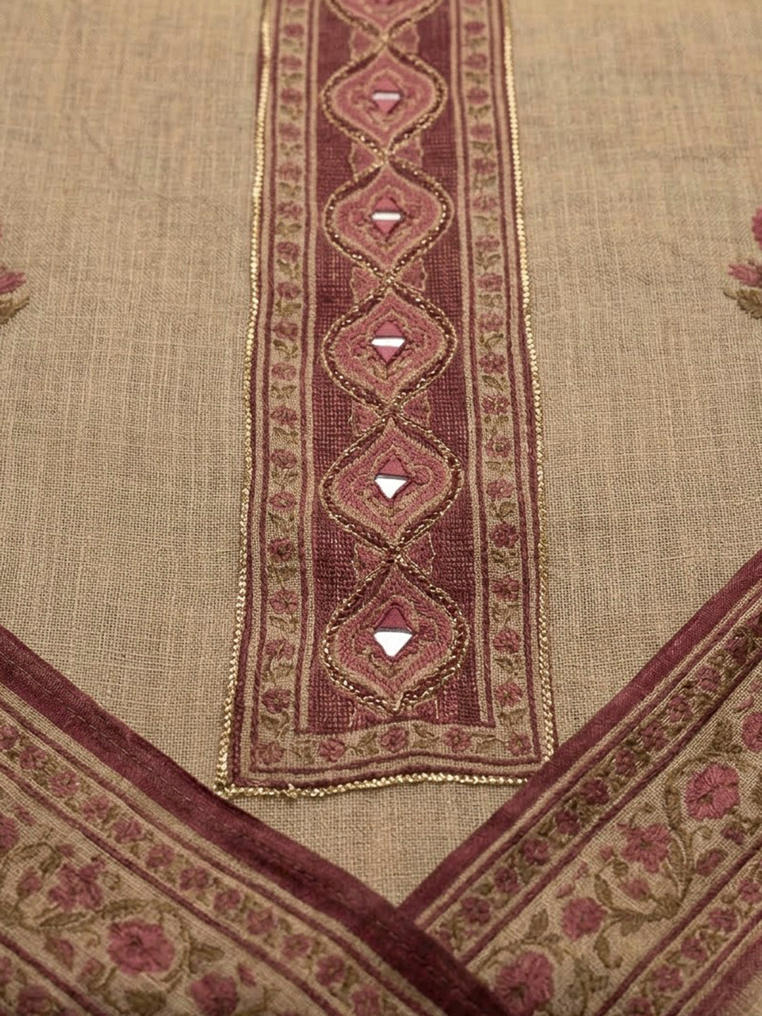 Wine Linen Printed Unstitched Dress Material