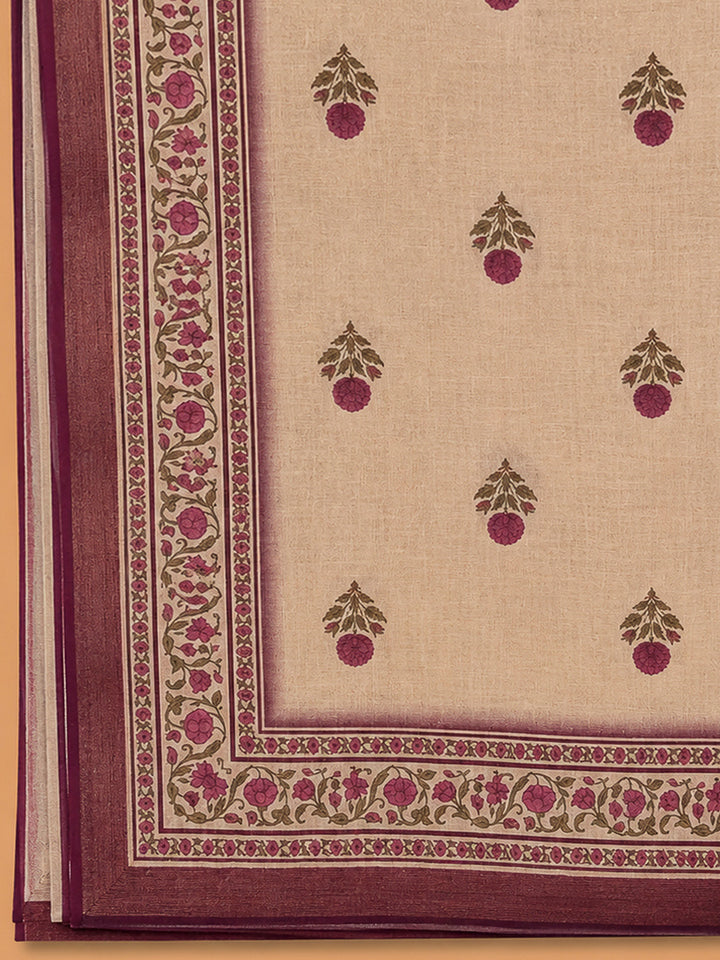 Wine Linen Printed Unstitched Dress Material