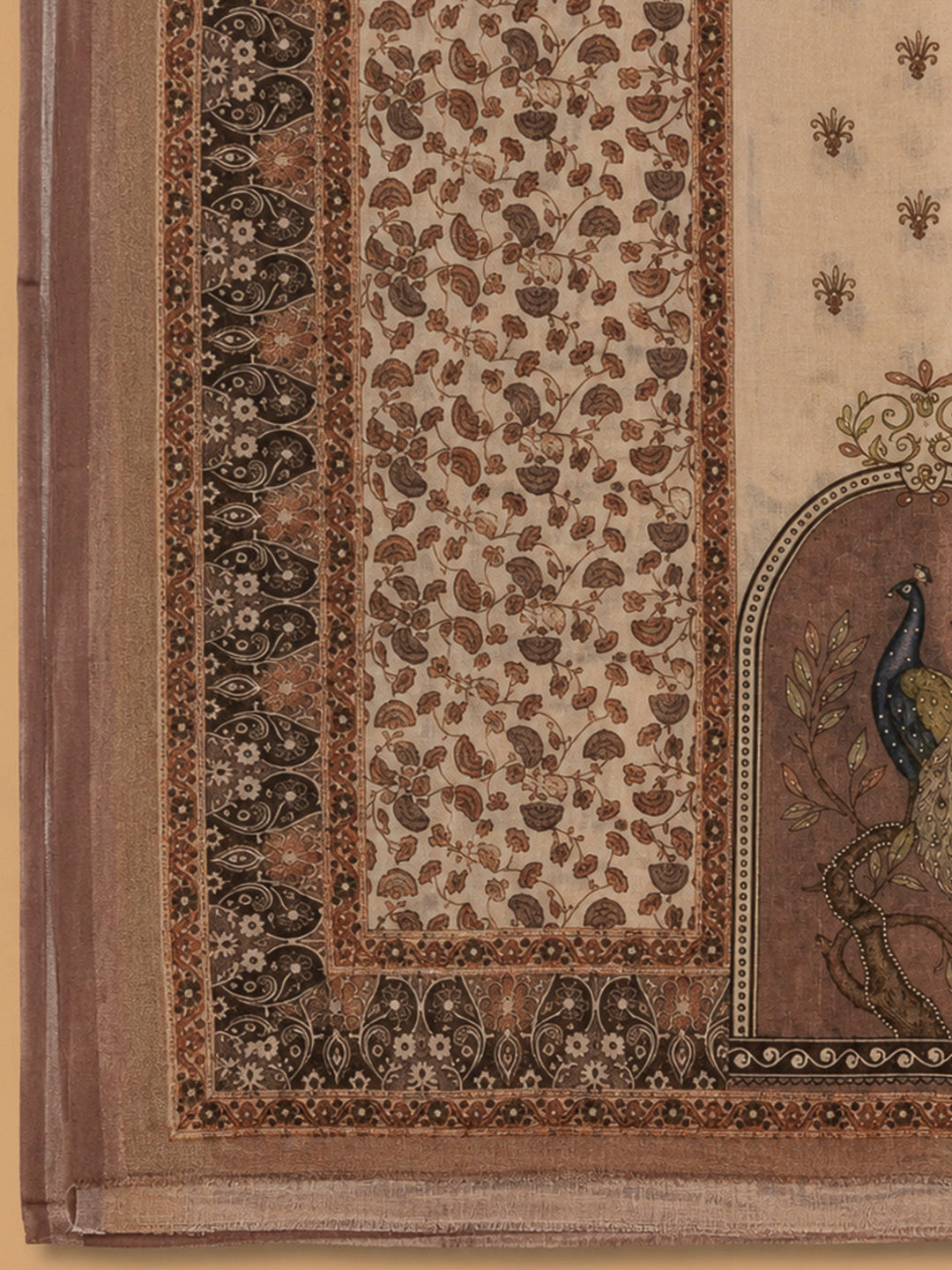 Brown Linen Printed Unstitched Dress Material