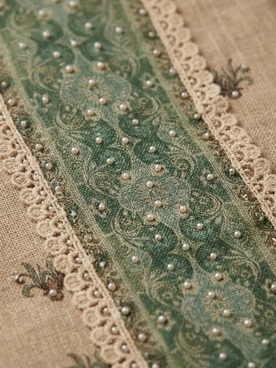 Green Linen Printed Unstitched Dress Material