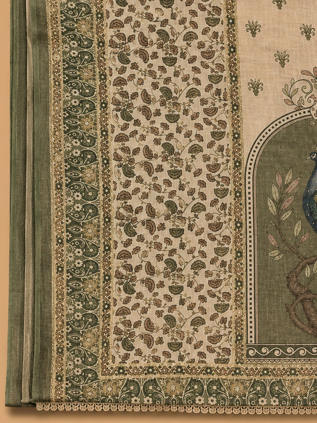 Rama Green Linen Printed Unstitched Dress Material