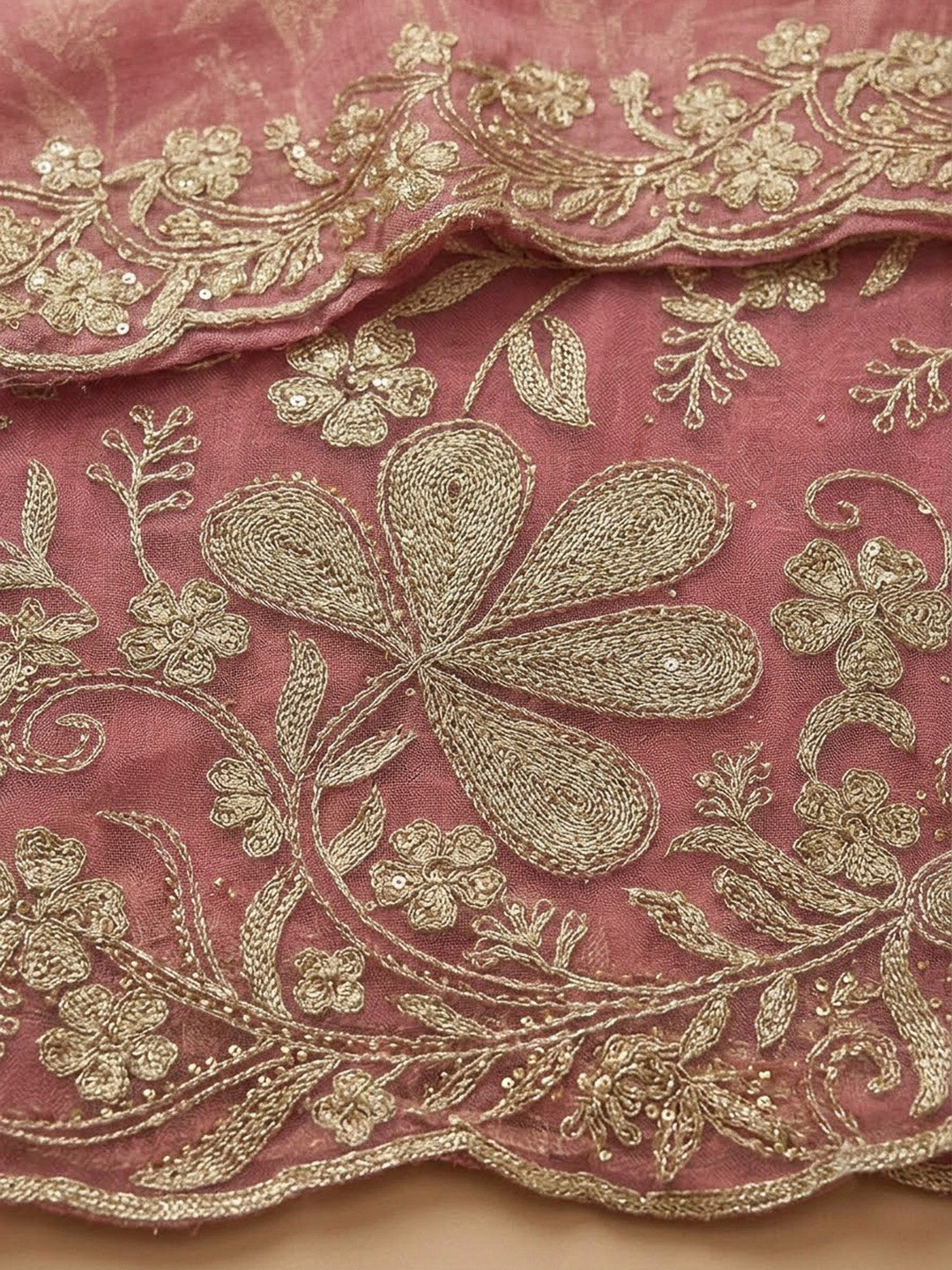 Pink Organza Embroidered Unstitched Dress Material