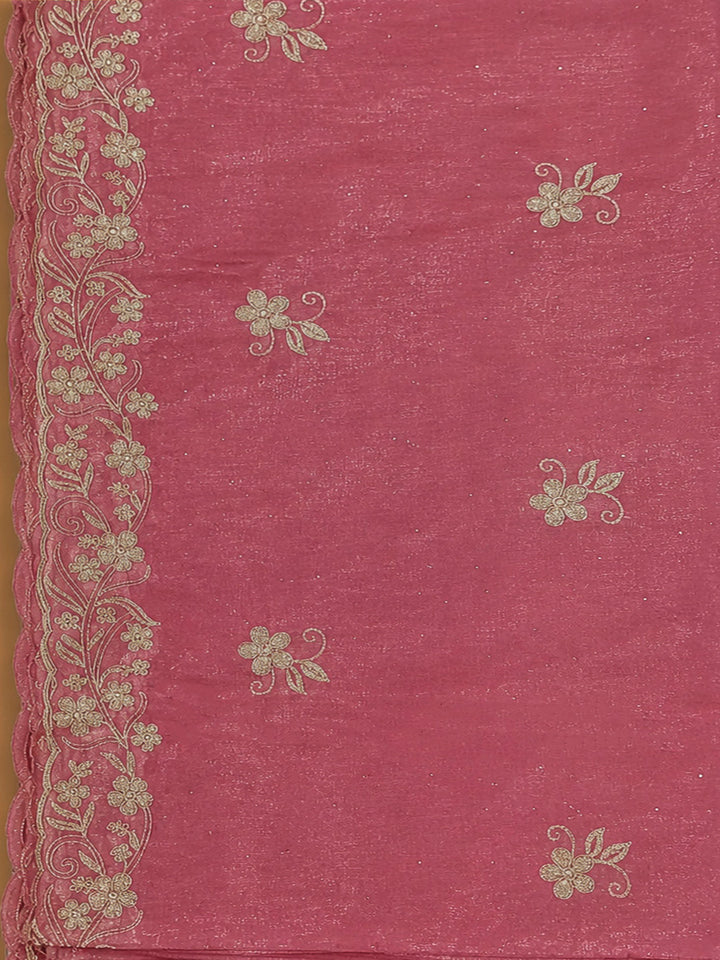 Pink Organza Embroidered Unstitched Dress Material