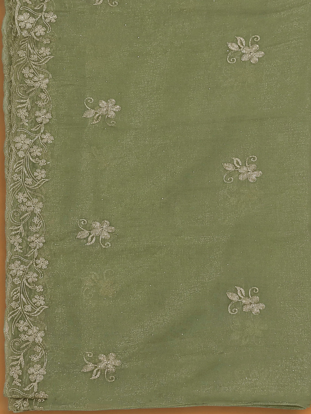 Pista Green Organza Embroidered Unstitched Dress Material