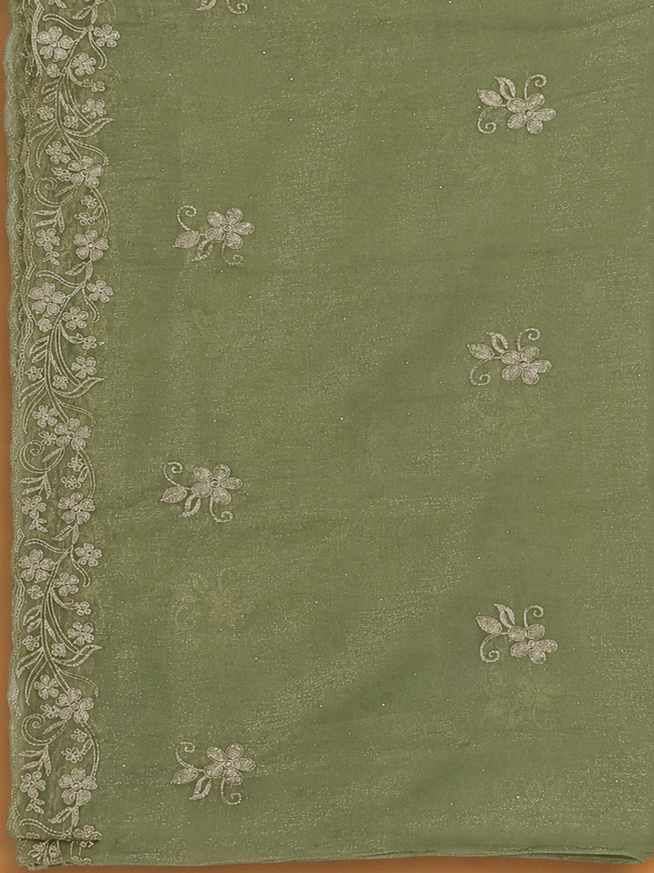 Pista Green Organza Embroidered Unstitched Dress Material