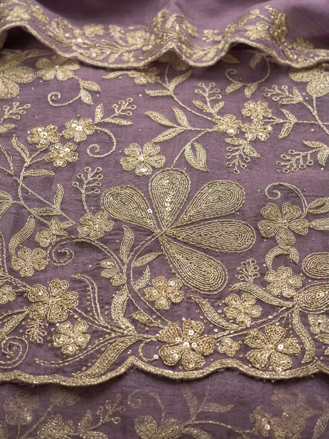 Purple Organza Embroidered Unstitched Dress Material