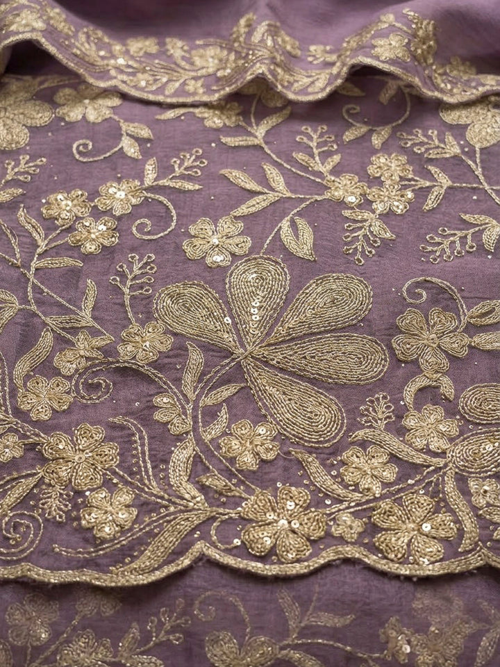 Purple Organza Embroidered Unstitched Dress Material
