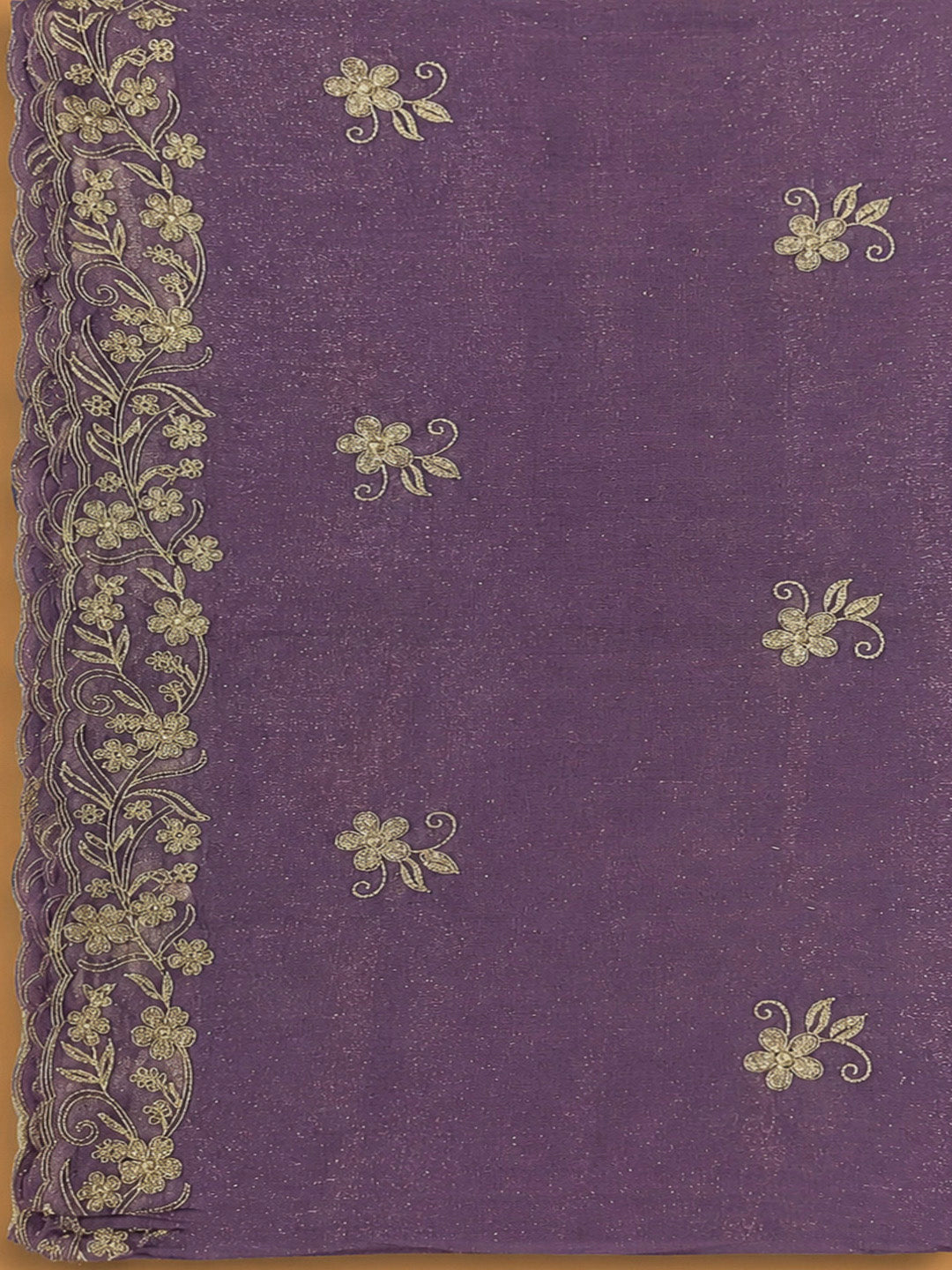 Purple Organza Embroidered Unstitched Dress Material