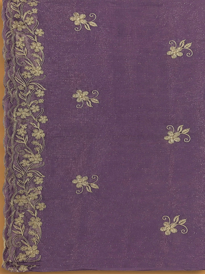 Purple Organza Embroidered Unstitched Dress Material