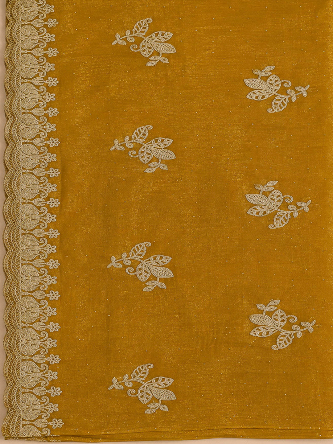 Mustard Organza Embroidered Unstitched Dress Material