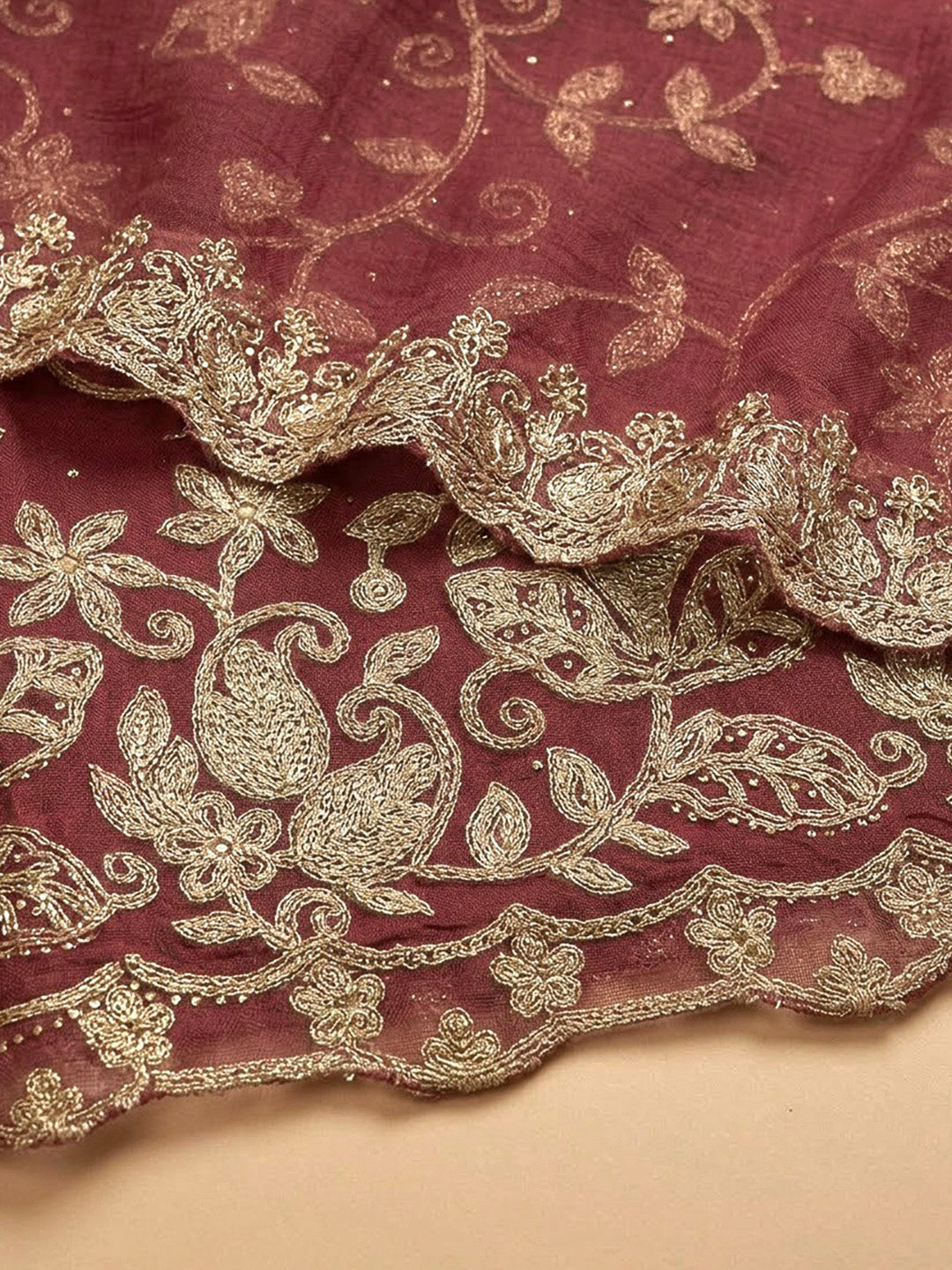 Onion Pink Organza Embroidered Unstitched Dress Material