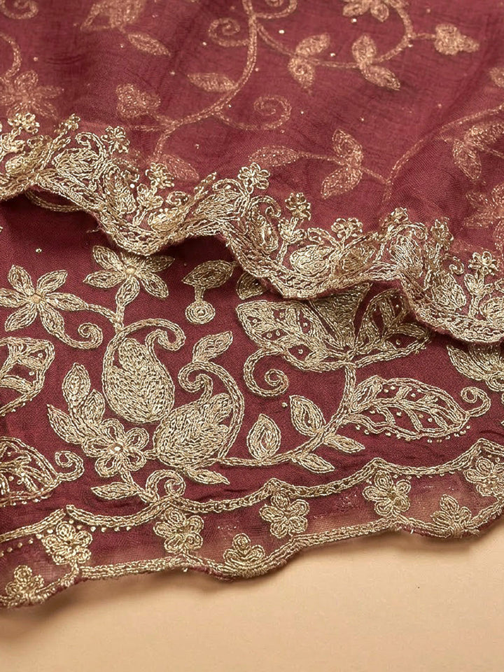 Onion Pink Organza Embroidered Unstitched Dress Material