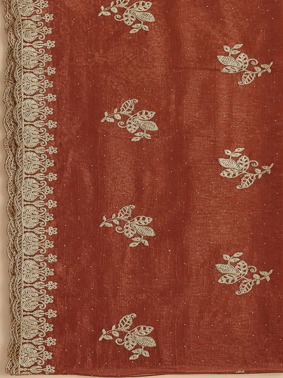 Rust Organza Embroidered Unstitched Dress Material