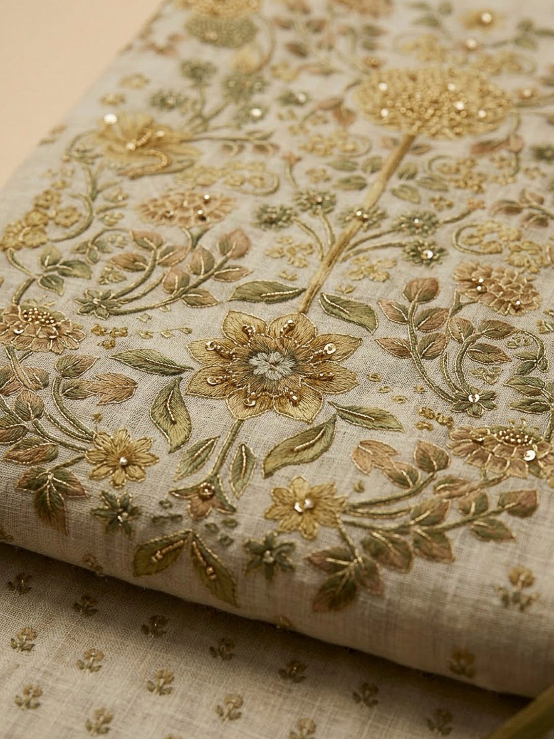 Mehndi Linen Blend Printed Unstitched Dress Material