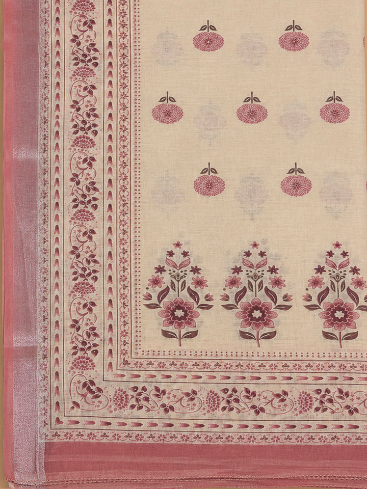 Pink Linen Blend Printed Unstitched Dress Material
