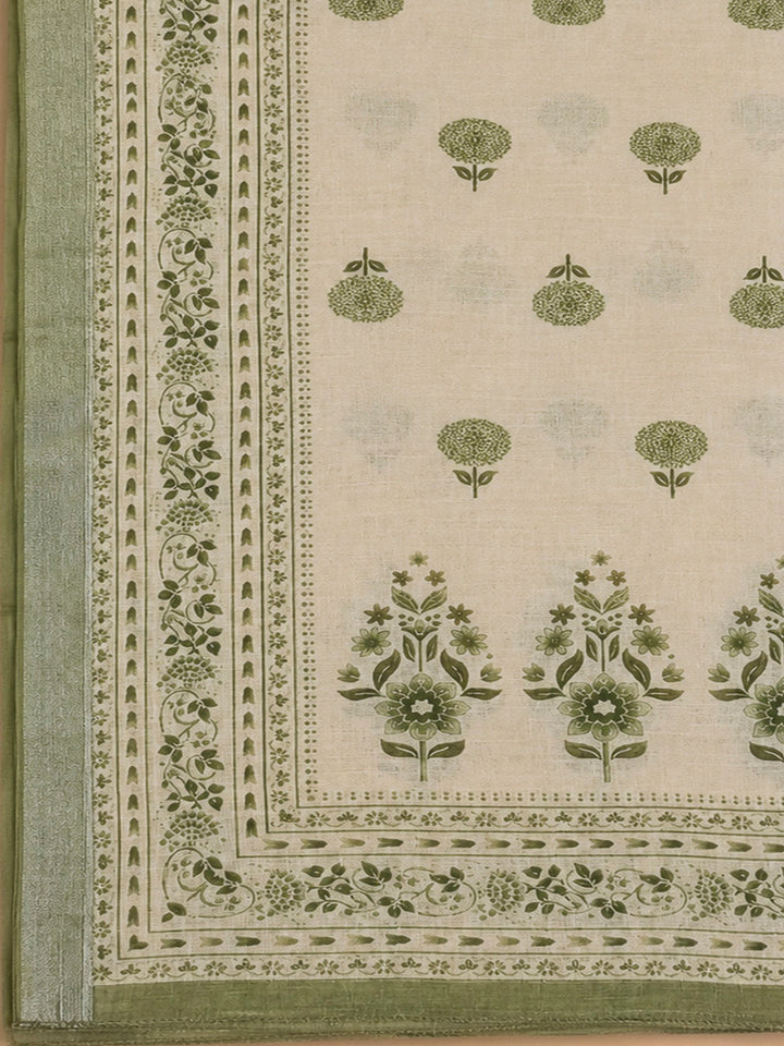 Pista Green Linen Blend Printed Unstitched Dress Material