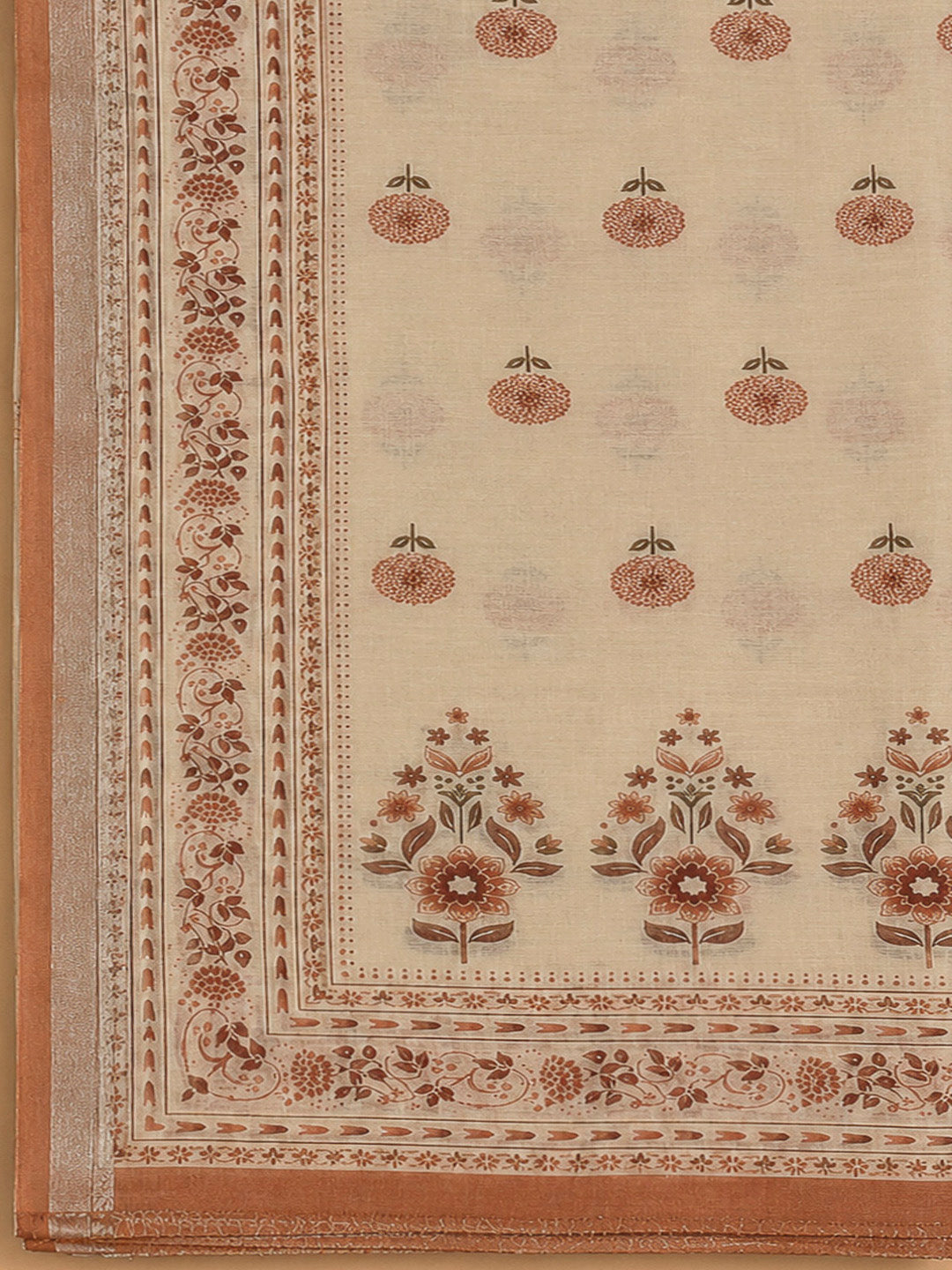 Rust Linen Blend Printed Unstitched Dress Material