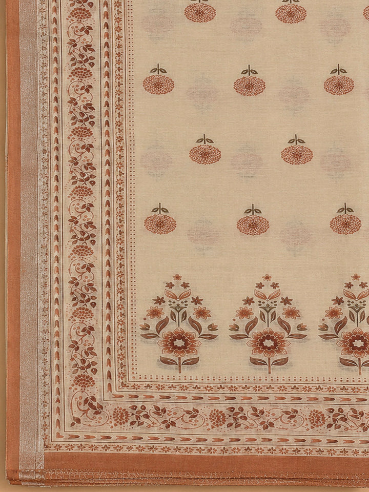 Rust Linen Blend Printed Unstitched Dress Material