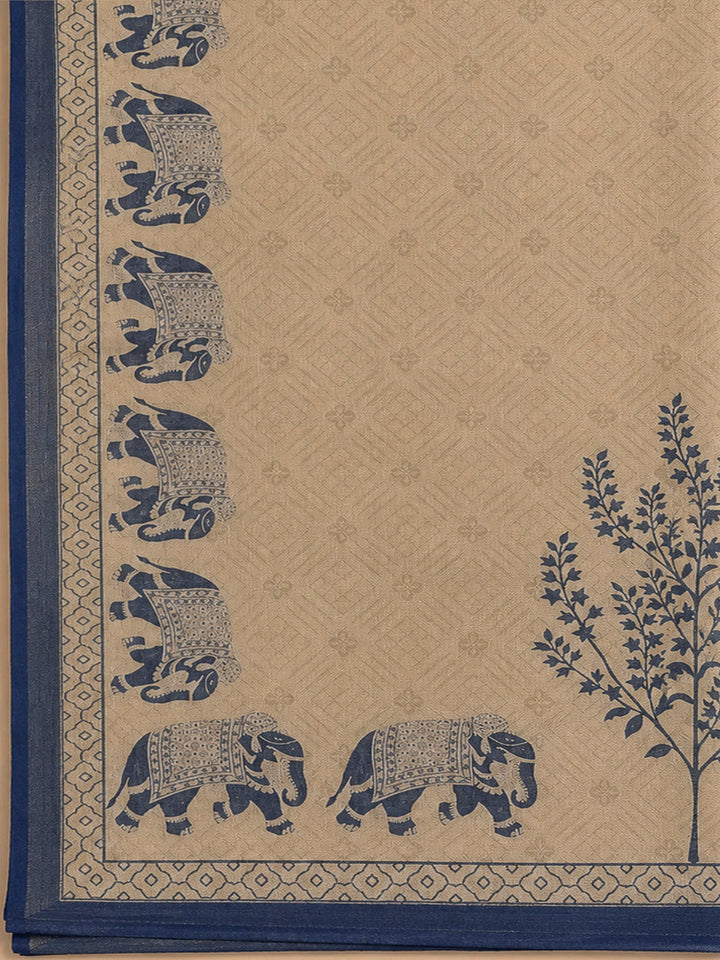 Blue Linen Blend Printed Unstitched Dress Material
