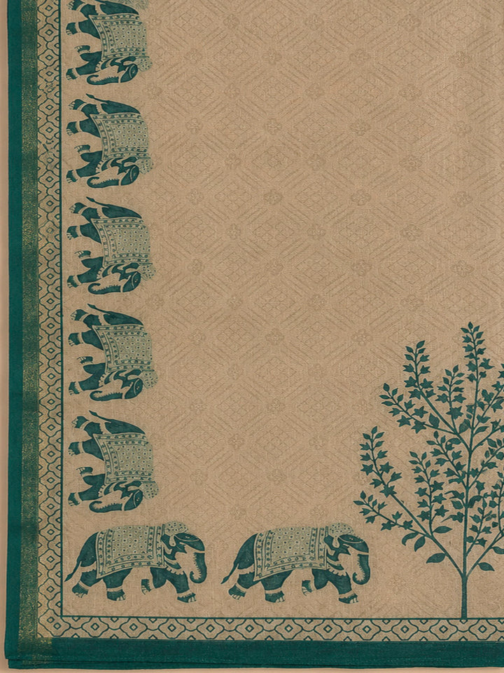 Rama Green Linen Blend Printed Unstitched Dress Material