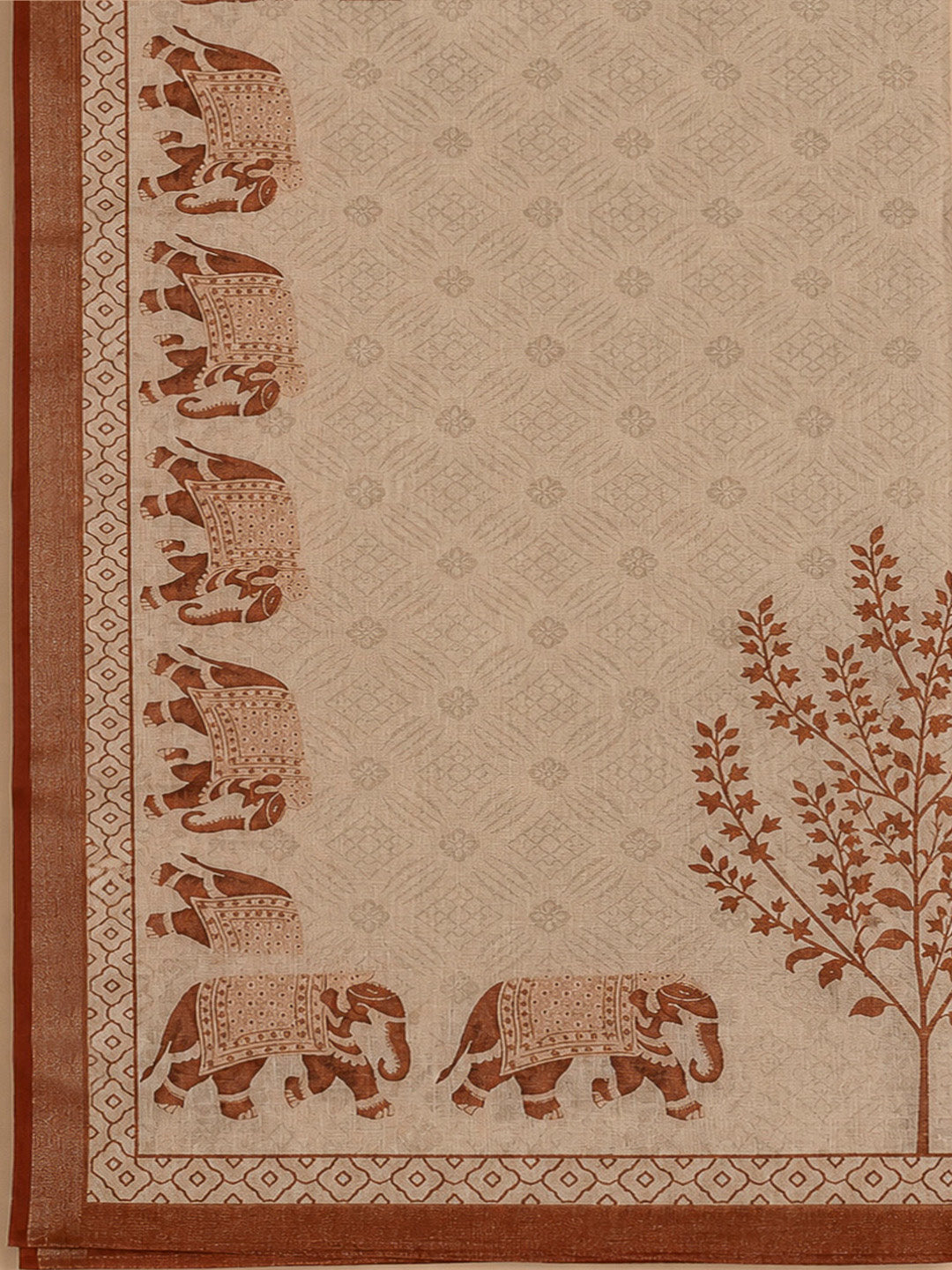 Rust Linen Blend Printed Unstitched Dress Material
