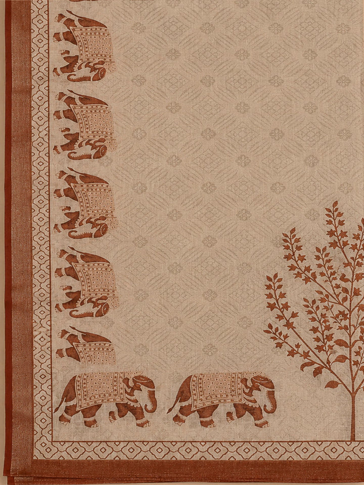 Rust Linen Blend Printed Unstitched Dress Material