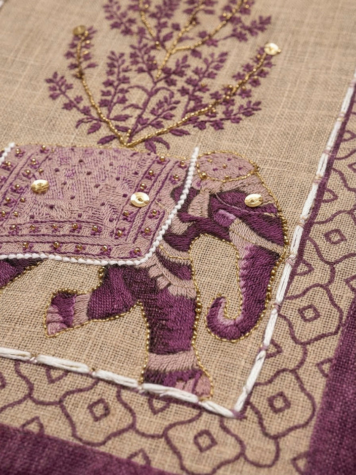 Wine Linen Blend Printed Unstitched Dress Material