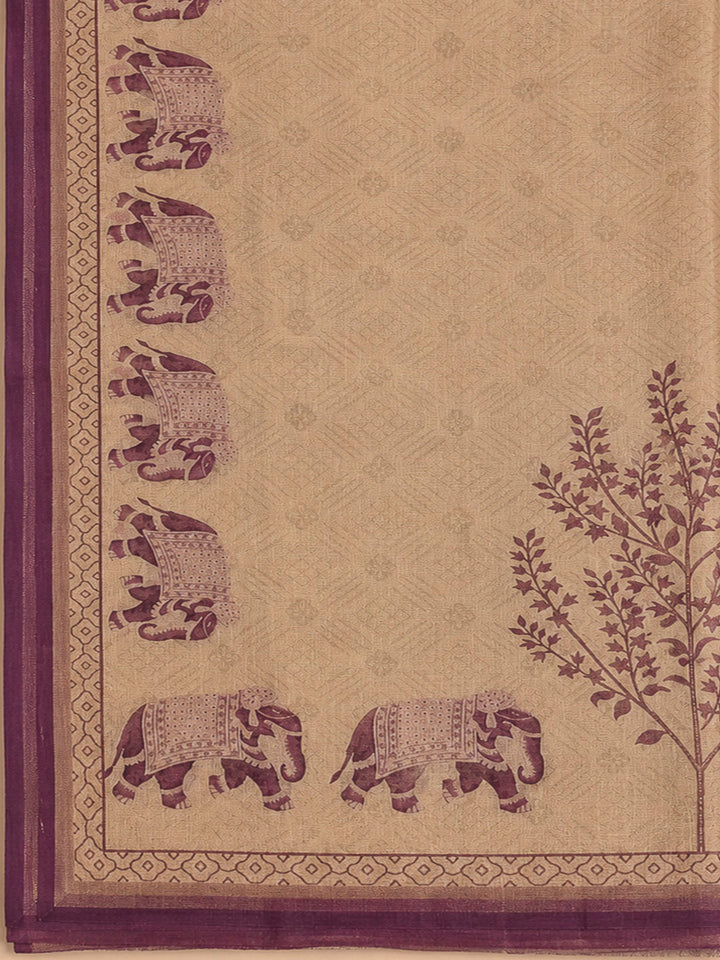 Wine Linen Blend Printed Unstitched Dress Material