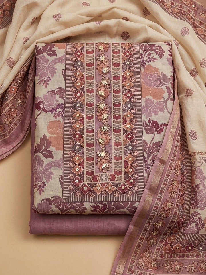 Lavender Chanderi Printed Unstitched Dress Material
