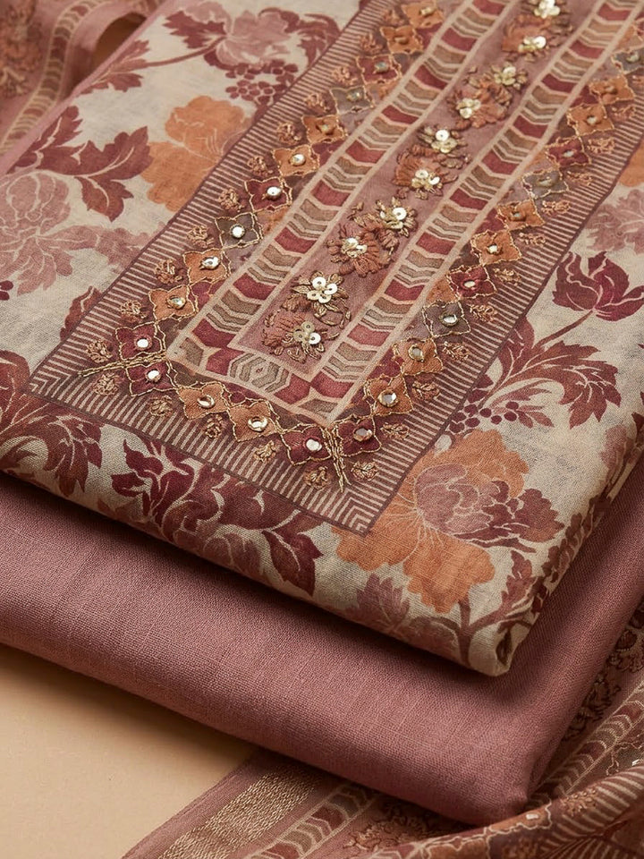 Onion Pink Chanderi Printed Unstitched Dress Material