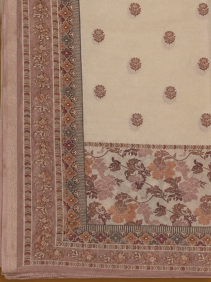 Onion Pink Chanderi Printed Unstitched Dress Material