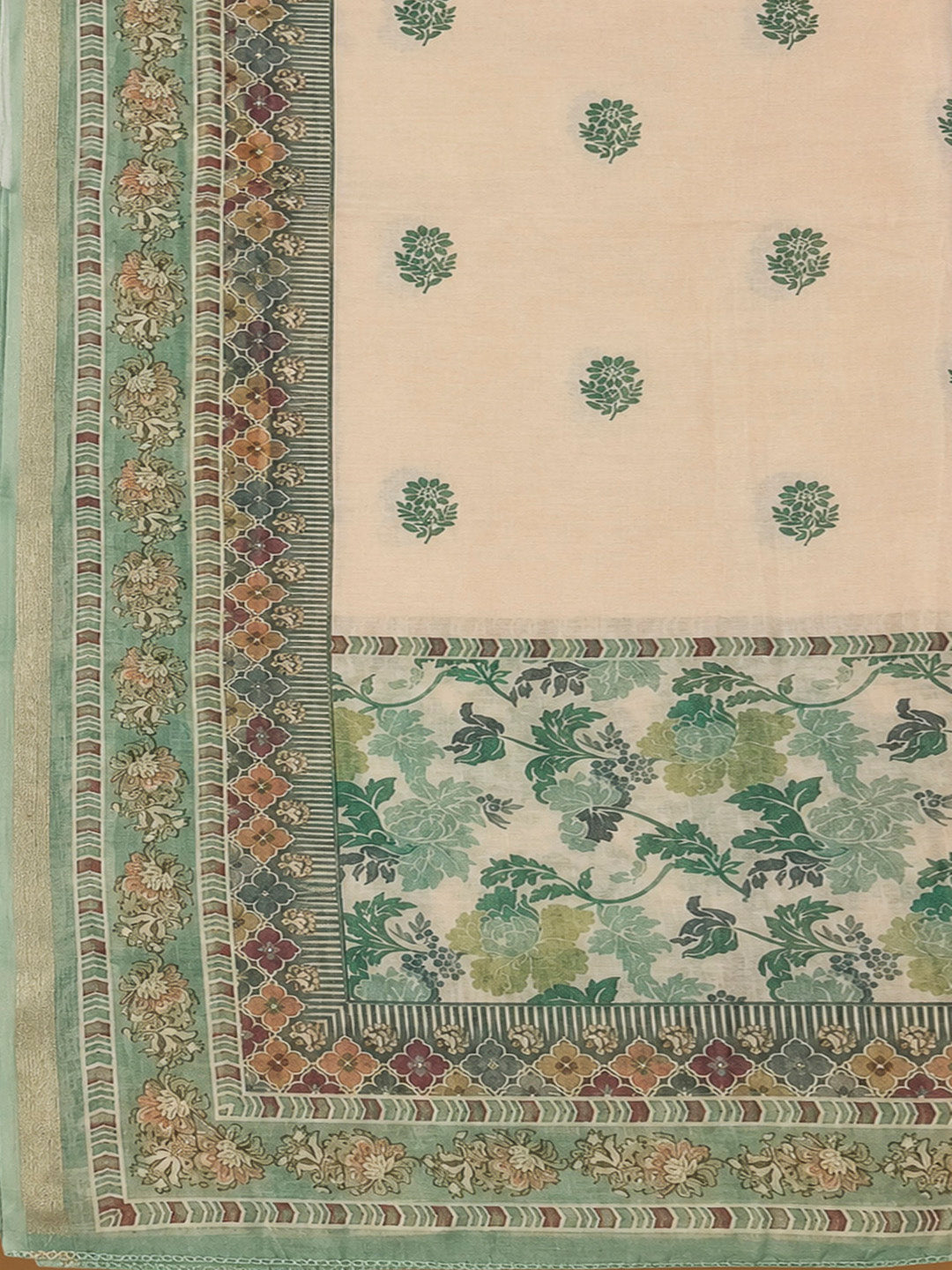 Rama Green Chanderi Printed Unstitched Dress Material