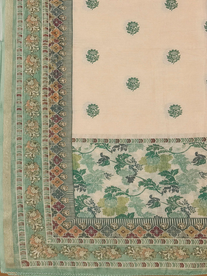 Rama Green Chanderi Printed Unstitched Dress Material