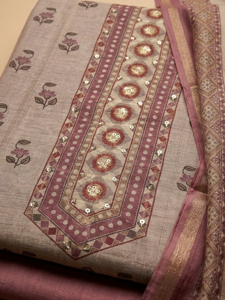 Lavender Chanderi Printed Unstitched Dress Material