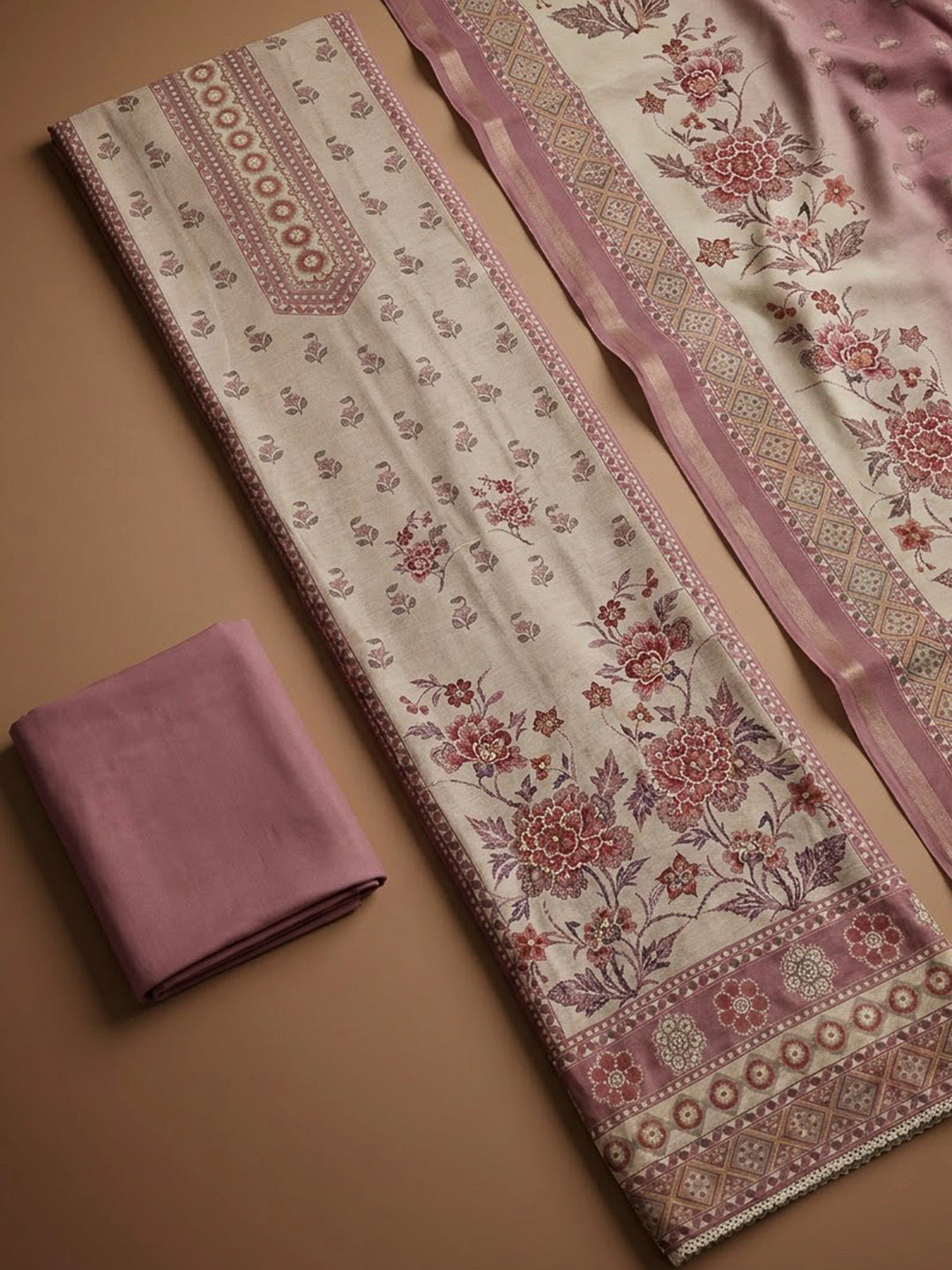 Lavender Chanderi Printed Unstitched Dress Material