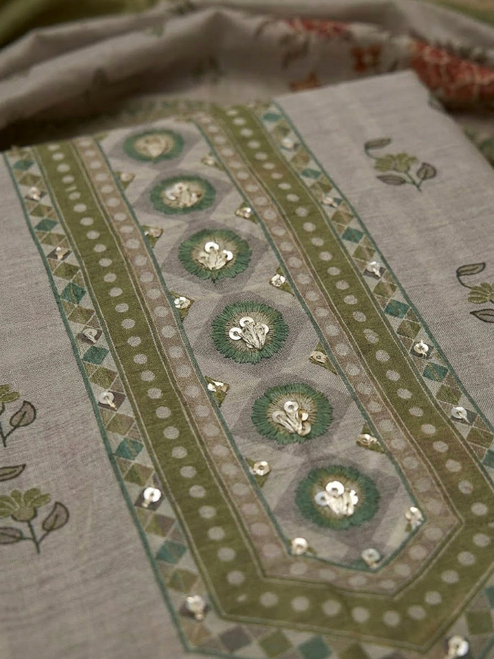 Mehndi Chanderi Printed Unstitched Dress Material
