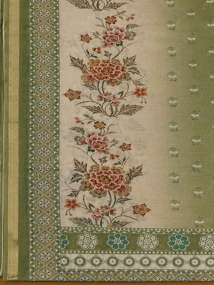 Mehndi Chanderi Printed Unstitched Dress Material