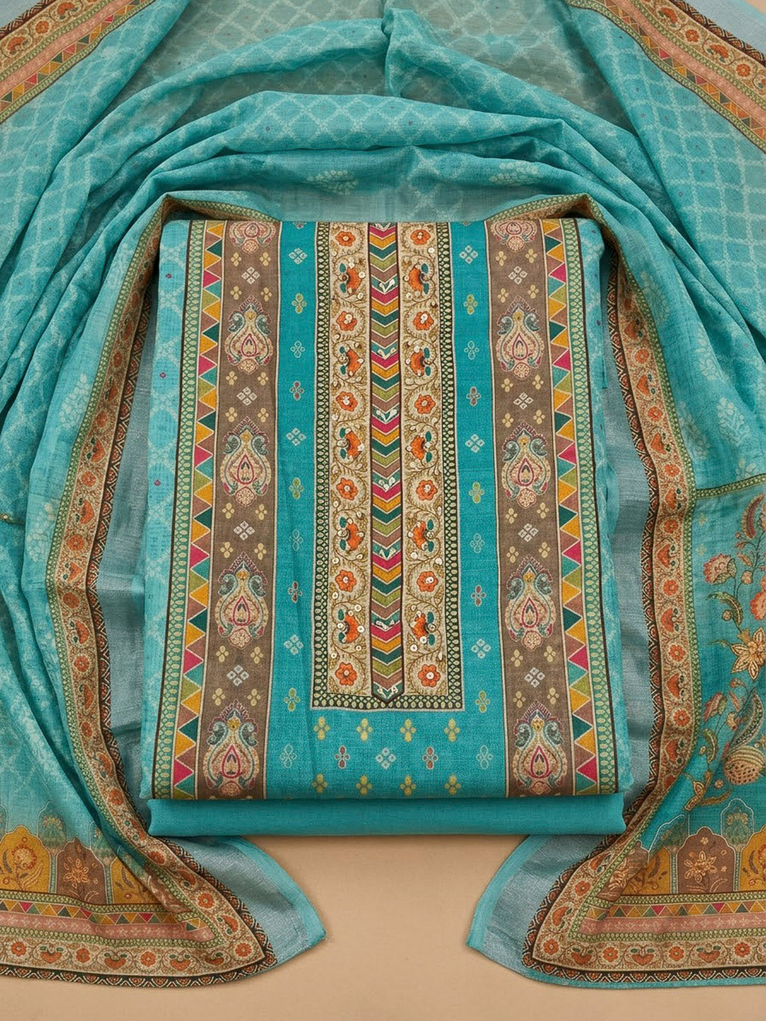Firozee Chanderi Printed Unstitched Dress Material