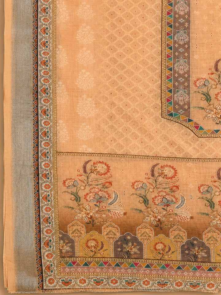 Mustard Chanderi Printed Unstitched Dress Material